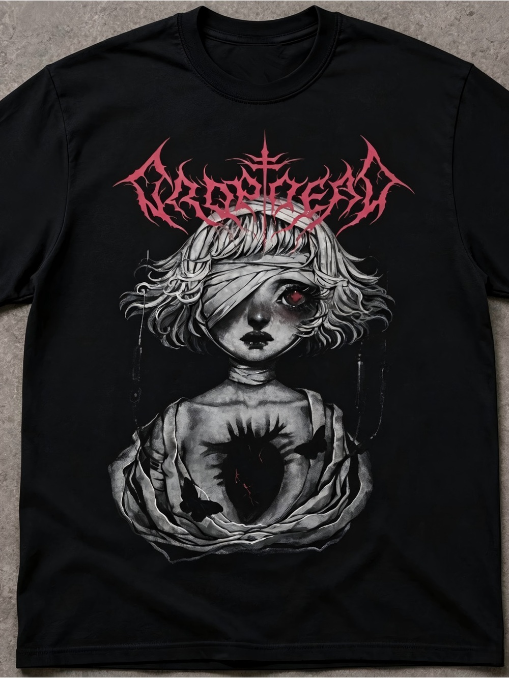 Dark Gothic Blindfold Girl Metal Graphic Womens Mens T-shirt Unisex